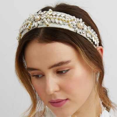 wedding headband in crystal and pearl
