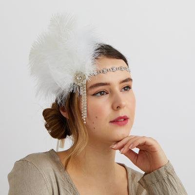white 1920s headband gatsby bride