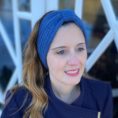 winter headband blue ski headband knot hair down