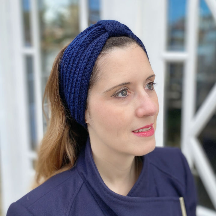 winter headband navy blue ski headband knot